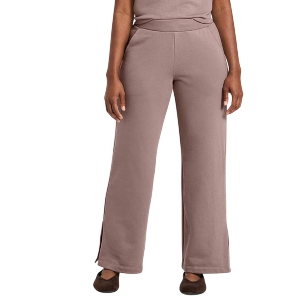 A New Day Women's Brown Wide Leg Side Slit French Terry Pants Size Small